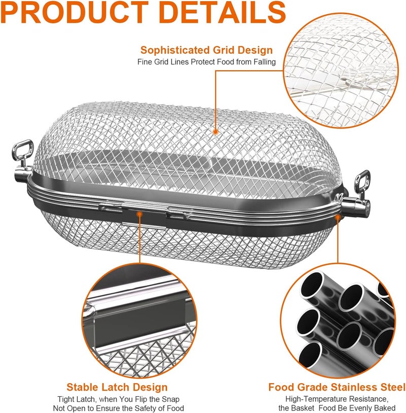 MixRBBQ Rotisserie Basket Grill Accessories, Stainless Steel Rotisserie Baskets for Napoleon Outdoor Grill, Universal Fits for Kabobs French Fries Veggies Fits - Image 3